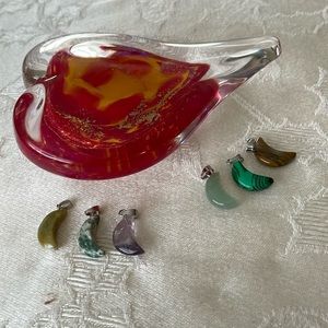 Six Delicate Moon Shaped Stone Pendants